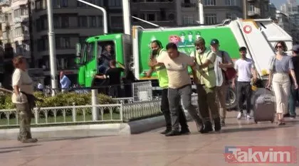 Taksim Meydanı’nda İBB işçileri birbirine girdi! Kürekle vurmaya çalıştı