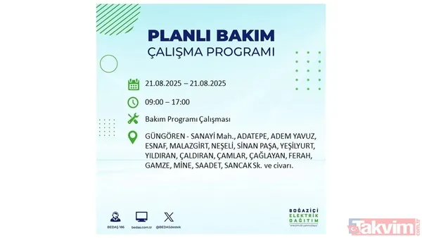 İstanbul'da 23 ilçede elektrik kesintisi! BEDAŞ İLÇE İLÇE listeledi: 21 Ağustos Perşembe günü 8 saat yok - 6
