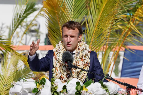 Fransa Cumhurbaşkanı Emmanuel Macron'un Fransız Polinezyası'nda ilginç anları! Boynuna çiçekleri doladılar - 16