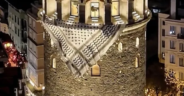 İstanbul'da Galata Kulesi'ne Filistin kefiyesi asıldı! "Bu kefiye mazlumların ahı değil zalimlerin korkusudur"