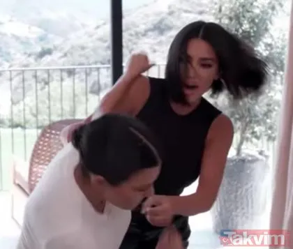 Kim Kardashian ve Kourtney Kardashian milyonların önünde kavga etti! Saç saça, baş başa