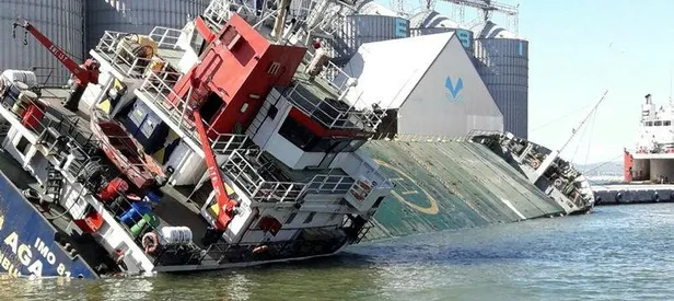 Bandırma'da konteyner gemisi yan yattı