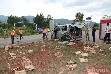Tokat Niksar’da otomobil çilek yüklü minibüse çarptı! Çilekler yola savruldu