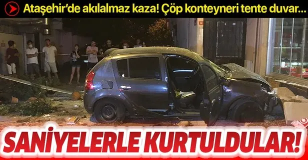 Son dakika: İstanbul Ataşehir’de facianın eşiğinden  dönüldü: Restorana giren otomobil duvara çarparak durabildi