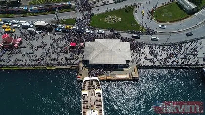 Bayramının ikinci gününde vatandaşlar Boğaz’a akın etti! İnsan seli havadan görüntülendi
