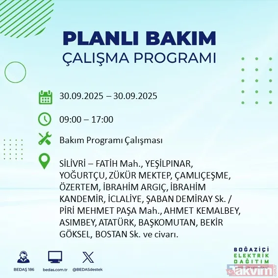 İstanbul’un 23 ilçesinde elektrikler kesilecek! 30 Eylül 2025 BEDAŞ kesinti listesi - 23