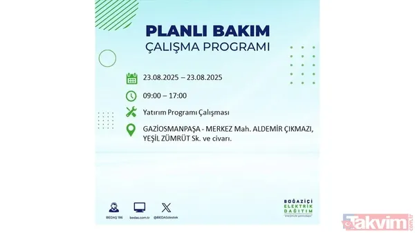 📌23 Ağustos Cumartesi İstanbul'da Elektrik Kesintisi Yaşanacak İlçeler