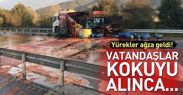 Asit yüklü kamyona çarptı, TEM trafiğe kapandı