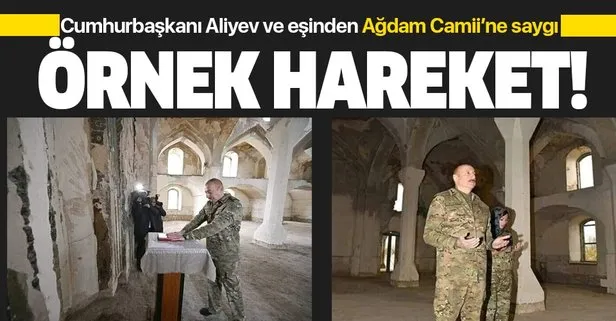 Azerbaycan Cumhurbaşkanı Aliyev ve eşi Mihriban Aliyeva’dan Ağdam Cuma Camii’nde örnek hareket