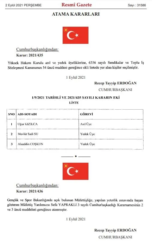 Son dakika: Başkan Recep Tayyip Erdoğan'ın imzasıyla yayımlanan Resmi Gazete'de atama kararları yer aldı-1