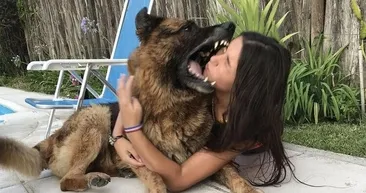 Köpekle fotoğraf çektirmek isteyen genç kız hayatının şokunu yaşadı! Bir anda yüzüne...