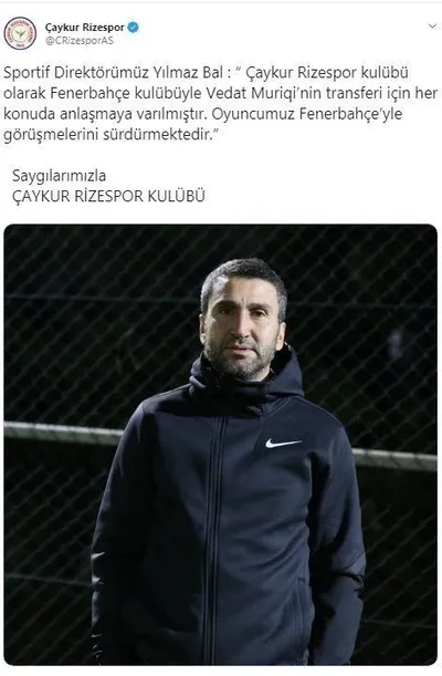 Son dakika: Çaykur Rizespor'dan Vedat Muriç açıklaması! "Fenerbahçe ile anlaştık"-1