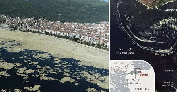 Marmara Denizi'ndeki deniz salyaları ABD basınında! Uydudan böyle göründü!