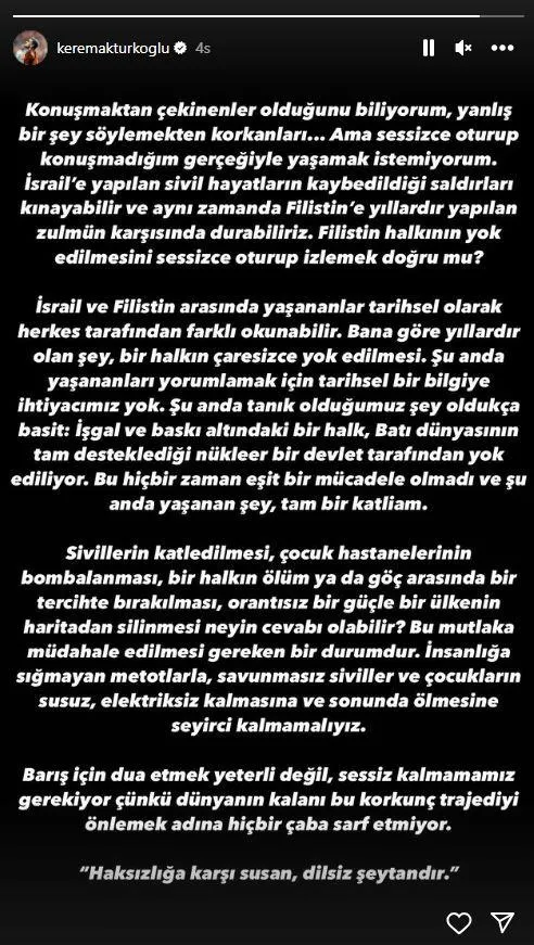 Galatasaraylı milli futbolcu Kerem Aktürkoğlu'ndan Filistin'e destek mesajı: Haksızlığa karşı susan dilsiz şeytandır-4