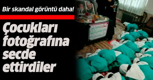 İran'da bir skandal görüntü daha! Çocukları Süleymani'nin fotoğrafına secde ettirdiler!
