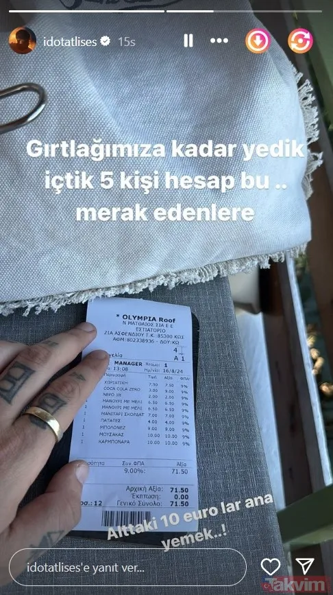 İbrahim Tatlıses'in oğlu İdo Tatlıses Yunanistan'da yedikleri yemeğin fişini paylaştı! 5 kişilik hesap herkesi şaşırttı: Gırtlağımıza kadar yedik... - 3