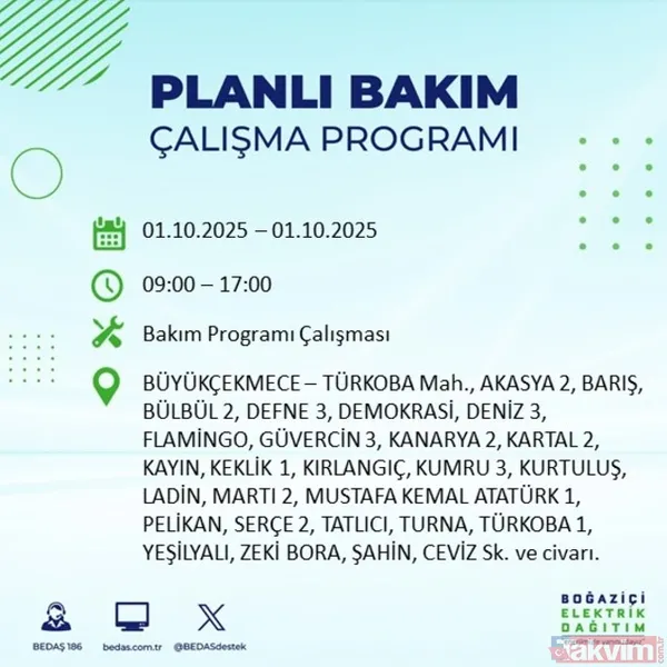 🔴1 Ekim 2025 İstanbul'da Elektrik Kesintisi Yaşanacak İlçeler