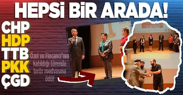 CHP’li Özgür Özel ve TTB Başkanı Korur Fincancı’nın katıldığı törende PKK yayın organları Mezopotomya Ajansı ve Jin News’e ödül