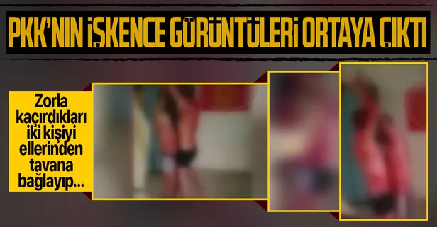 PKK'lı teröristlerin işkence görüntüleri ortaya çıktı! Zorla kaçırdıkları iki kişiyi ellerinden tavana bağlayıp...