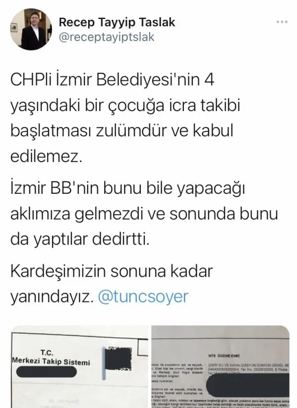 tunc-soyerin-askida-faturasi-yalanmis-chpli-izmir-buyuksehir-belediyesinden-4-yasinda-cocuga-icra-takibi-1616444673560.jpeg Tunç Soyer’in “Askıda fatura”sı yalanmış! CHP'li İzmir Büyükşehir Belediyesi’nden 4 yaşındaki çocuğa icra takibi-6
