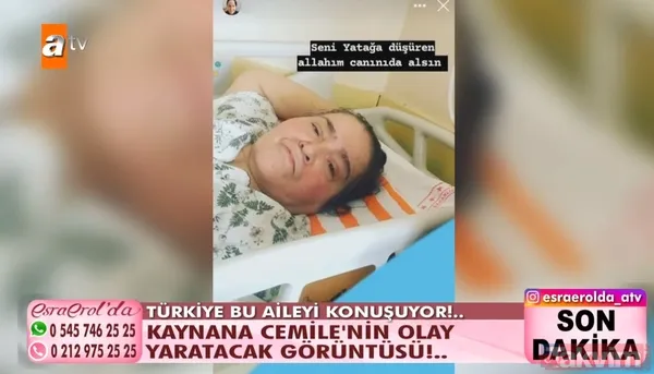 "ALLAHIM CANINI DA ALSIN" Canlı yayında kaynana Cemile'nin ameliyat çıkışı fotoğrafı ortaya çıktı. Fotoğrafın üstüne yazılan "Seni yatağa düşüren Allah'ım...