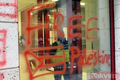 Londra’da Gazze eylemi! Katil İsrail’in savaş uçaklarına silah veren Leonardo’nun merkezi kan kırmızısına boyandı