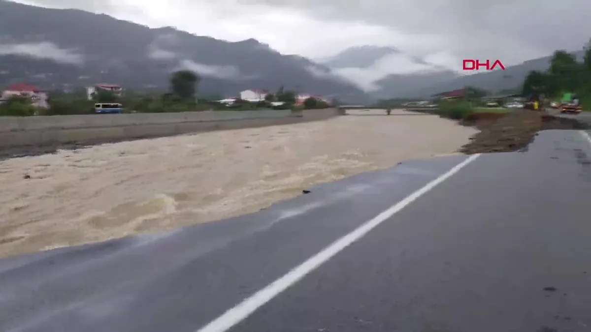 Arhavi'de taşkın yol çökertti!