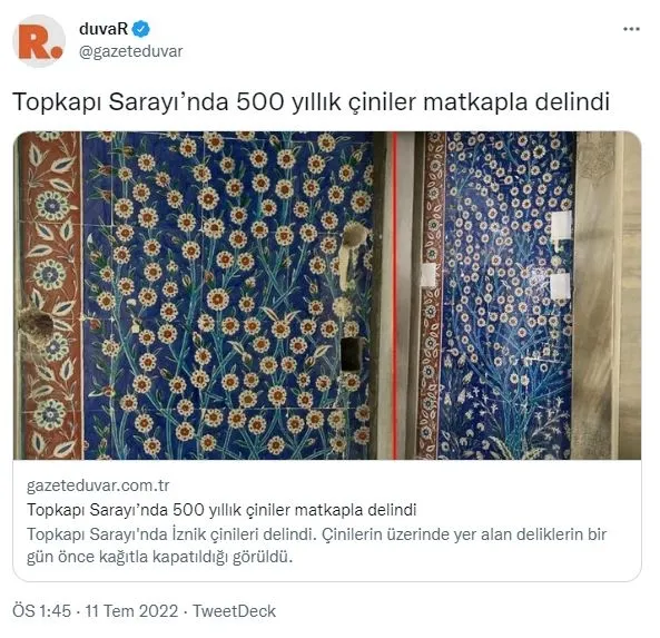 sozcunun-topkapi-sarayinda-500-yillik-cinileri-matkapla-deldiler-haberi-yalan-cikti-1657550270734.jpg Sözcü'nün "Topkapı Sarayı’nda 500 yıllık çinileri matkapla deldiler!" haberi yalan çıktı!-3