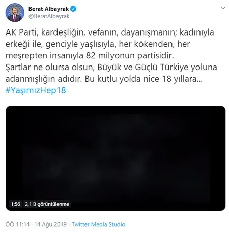Bakan Albayrak'tan AK Parti'nin kuruluş yıl dönümüyle ilgili mesaj-1