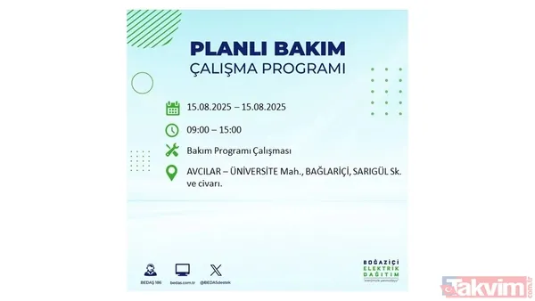 (15 Ağustos Cuma Günü İstanbul'da Elektrik Kesintisi Yaşanacak Noktalar Ve Saat Aralıkları)