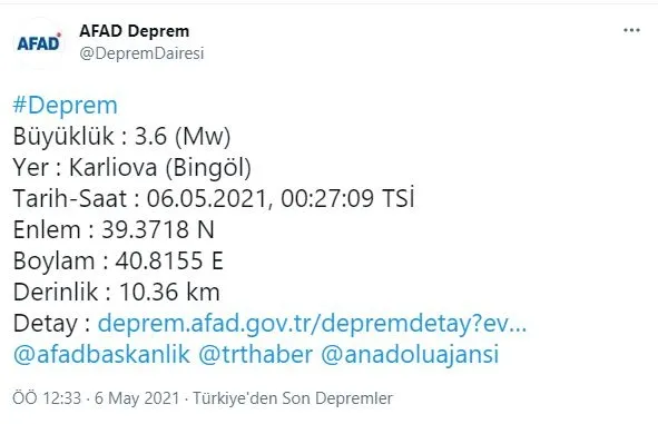 Son dakika: Bingöl'de korkutan deprem! AFAD - Kandilli son depremler...-1
