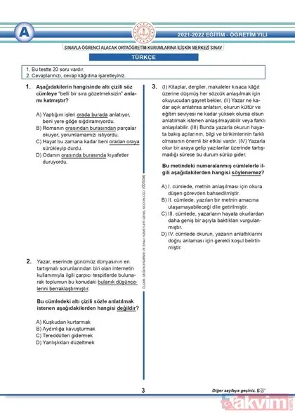 MEB LGS soruları ve cevapları PDF indir! meb.gov.tr: LGS SÖZEL soru kitapçığı FULL! LGS 2022 cevap anahtarı A-B-C-D kitapçığı! Türkçe, İngilizce..