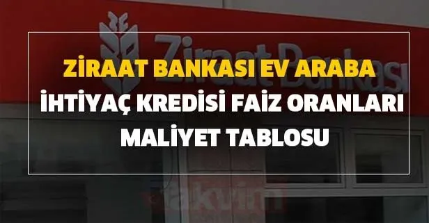 Ziraat Bankası ev, araba ve ihtiyaç kredisi faiz oranları maliyet tablosu ödeme planı - Ziraat Bankası kredi hesaplama!