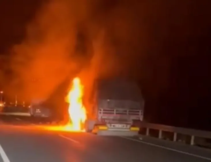Erzincan’ın Üzümlü ilçesinde seyir halindeki TIR’da çıkan yangın paniğe neden oldu.