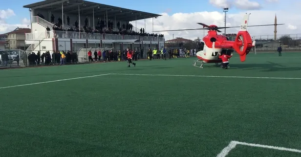 Konya'da maç sırasında kalp krizi! Helikopter ambulans sahaya indi