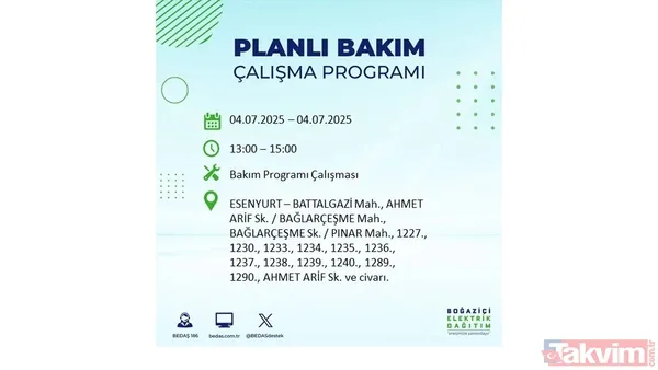 4 Temmuz'da İstanbul'da Elektrik Kesintisi Yaşanacak İlçeler