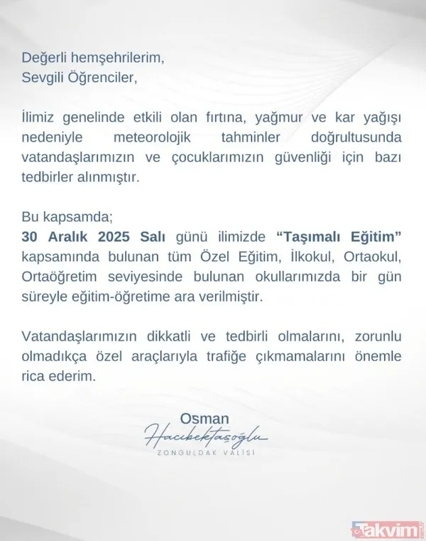 Zonguldak'ta Taşımalı Eğitime Engel Zonguldak'ta İse Fırtına Ve Yağmurla Birleşen Kar Yağışı Ulaşımda Aksamalara Neden Oluyor. Valilik, Özellikle Köy...