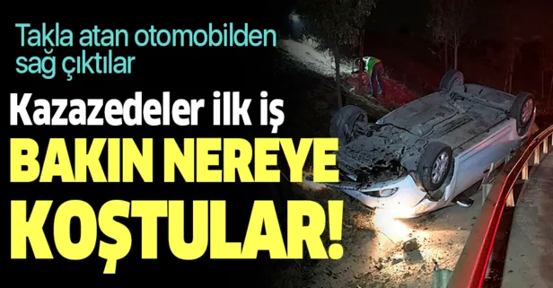 İstanbul Pendik'te takla atan otomobilden çıkanların ilk derdi uyuşturucu maddeyi saklamak oldu