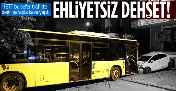 Sancaktepe’de yıkamaya götürülen İETT otobüsü kontrolden çıkarak otomobile çarptı