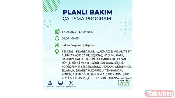 17 Eylül 2025 elektrik kesintisi bildirimi: İstanbul'da elektrik kesintisi olacak ilçeler hangileri? BEDAŞ mahalle mahalle listeledi - 11