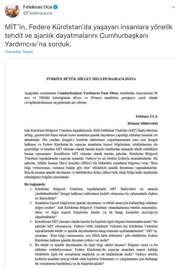 PKK'dan HDP'li vekil Feleknas Uca aracılığıyla Meclis'e soru önergesi! MİT’in Kuzey Irak operasyonlarını sordular-2