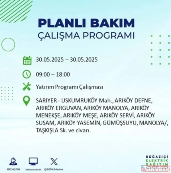 Bedaş | 30 Mayıs İstanbul Elektrik Kesintisi