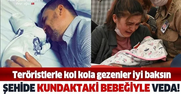 Şehit Astsubay Sinan Aktay’a kundaktaki bebeğiyle veda