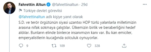 Son dakika: İletişim Başkanı Fahrettin Altun'dan Selahattin Demirtaş'a sert tepki: Kuklası olduğu terör örgütü PKK’dan emir almış!-3