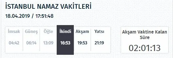 18 nisan 2019 istanbul ankara izmir aksam ezani iftar sahur saatleri aksam ezani saati kacta okunuyor takvim