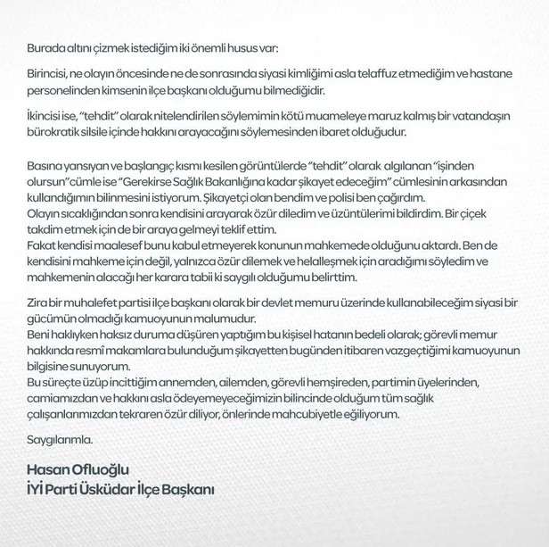 Hastanede olay çıkartıp sağlık çalışanını tehdit eden İYİ Parti'li Üsküdar İlçe Başkanı Hasan Ofluoğlu utanmadan kendini savundu-6
