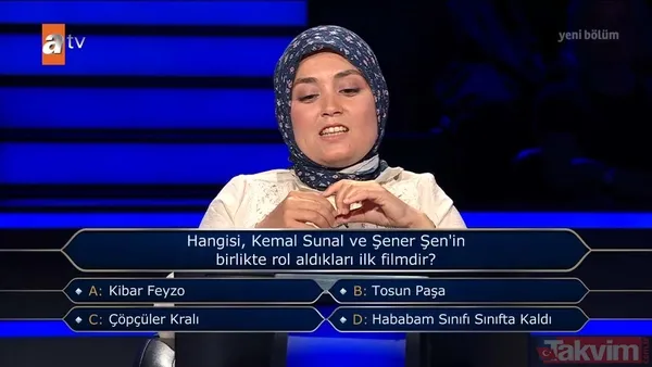 Kim Milyoner Olmak İster'de 300 bin TL'lik Yeşilçam sorusu! "Hangisi Kemal Sunal ve Şener Şen'in birlikte rol aldıkları ilk filmdir?" - 3