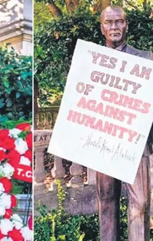 ABD çirkin saldırı: Protestocular Türk Büyükelçiliği önündeki Atatürk heykelini hedef aldılar