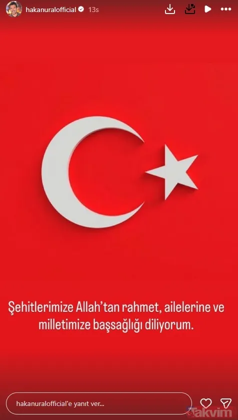 Hakan Ural "Şehitlerimize Allah'tan Rahmet, Ailelerine Ve Milletimize Başsağlığı Diliyorum"