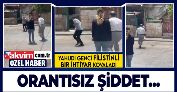 Filistin'de ihtiyar bir adamın, kendisine bağıran Yahudi genci kovaladığı anlar sosyal medyada popüler oldu